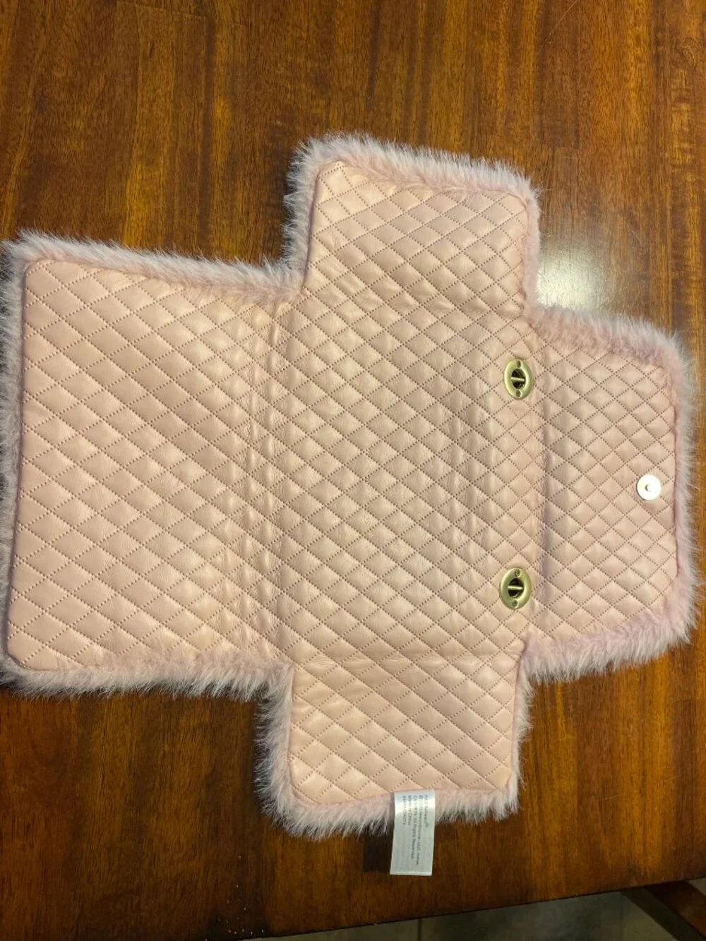 FAO Schwarz Baby Doll Pink Fuzzy Faux FurPad Diaper Bag/Changing Pad